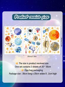 Glow In The Dark Outer Space Planet Wall Stickers, Astronaut Rocket Satellite Star Wall Decals, Removable Self-Adhesive Wall Decor, Suitable For Boys Bedroom, Ceiling Decoration - Multicolor - View 6