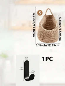 Multifunctional Handmade Woven Wall Hanging Basket, Crochet Wall Hanging Storage Bucket, Decorative Hanging Storage Rack. Apartment Wall Organization, Bathroom Toiletries Storage, Study Stationery Storage, Farmhouse Style Home Decor Display - Multicolor - View 9