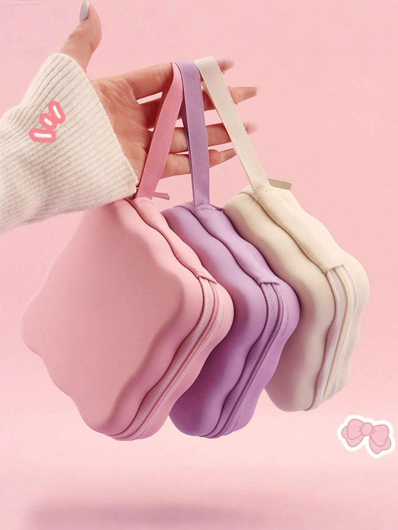 Tas Penyimpanan Kabel Data Kapasitas Besar Gelombang Persegi untuk Kamera CCD, Pengisi Daya Earphone, Kotak Penyimpanan Kartun Lucu Portabel untuk Perjalanan, Warna Solid
