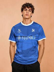 Italian Men's And Teen T-Shirt, Naples Design Comfortable Top, Match, Daily Wear, Gift, League Sports Fall - Blue - View 9