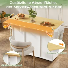 Kitchen Island On Wheels With Foldable Countertop, Freestanding Kitchen Cabinet, Serving Trolley With Storage, 2 Drawers, Spice Rack, Towel Holder, Lockable Wheels, 120 * 45 (70) * 92 Cm - View 3