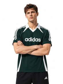 Adidas 夏季百搭運動休閒快乾V領短袖男士 Polo 衫 - 綠色/白色 - 查看 1