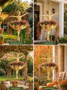 Ballerina Shaped Hanging Planter, Elegant Dancer Design Hanging Flower Pot, Decorative Hanging Basket, Suitable For Porch, Patio, Garden, Outdoor Seasonal Yard Decoration - Multi-color - View 8