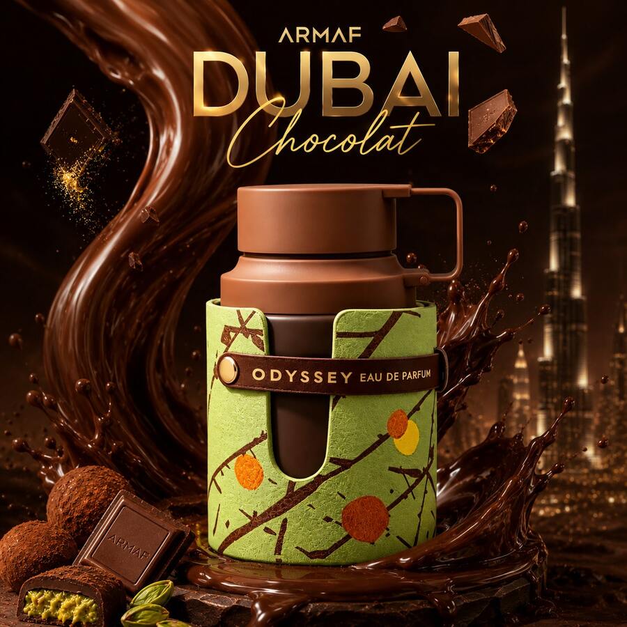 Armaf Odyssey Dubai Chocolate Eau de Parfum Unisex 100ml - Perfume Gourmand Oriental con Chocolate, Café, Pistacho, Caramelo y Vainilla - Fragancia Larga Duración - Aroma Dulce Inspirado en Postre Dubai Knafeh - Agua de perfume - Ver 1