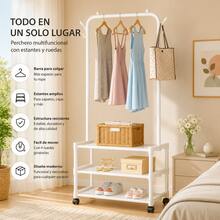 Perchero con zapatero de metal para colgar ropa con estante de almacenamiento de 2/3 niveles para pasillo, dormitorio, muebles del hogar, 65.0 x 22.0 x 13.8 in (blanco, negro) - Multicolor - Ver 5