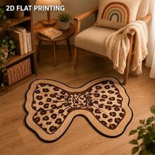 1pc Vintage Leopard Print Bow Bedroom Bedside Rug, American Retro Soft Decor Carpet, Artistic Design Dressing Table Mat, Soft And Skin-Friendly, Hand-Cut With 1-5cm Error, Entryway Decor Mat, Bathroom Rug, Small Carpet, Home Decor, Living Room Rug, Bedroom Carpet, Washable Rug - Multicolor - View 2