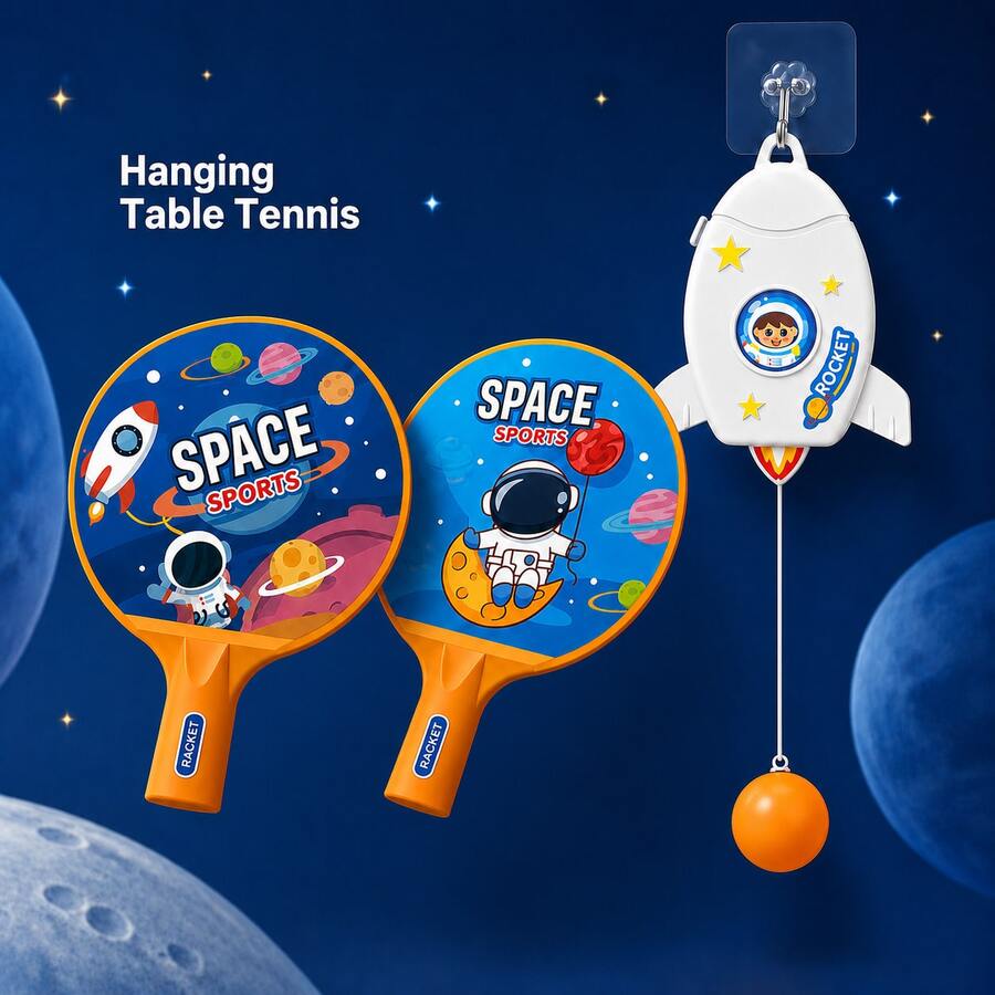 Hanging Space Table Tennis Sports Toy, Indoor Reaction Training Desktop Leisure Game, Adjustable Height Hand-Eye Coordination Trainer - Multicolor - View 1