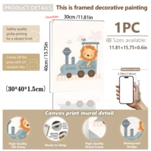 1pc Framed Canvas Wall Art, Circus Train Animal Children's Room Decor Painting, Lion In Steam Train Carriage, Monkey And Giraffe In Carnival Carriage, And Party Elephant Holding Balloon On Cream Background, Bohemian Style Neutral Nursery Gallery Wall Decor, Ready To Hang Framed Art Set, Suitable For Toddler Bedroom, Playroom And Baby Shower Gift, Gift For Little Circus Fans, Gentle And Minimalist Children's Room Wall Decoration - Multicolor - View 22