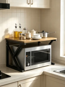 1pc Metal Microwave Oven Storage Rack, Double-Layer Kitchen Countertop Storage Shelf, Space-Saving, K-Shaped Design, Sturdy And Durable, Strong Load-Bearing Capacity, Countertop Organizer For Storing Seasonings, Cooking Utensils And Cookware - Multiple Specifications - View 7