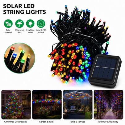 1pc Solar String Lights, 100/200 LED Beads, 8 Flashing Modes, 22m/12m Outdoor Waterproof Fairy Lights, Solar Garland, Yard Wedding Christmas Garden Lights, Suitable For Camping, Party, Halloween, Christmas, Holiday Decoration