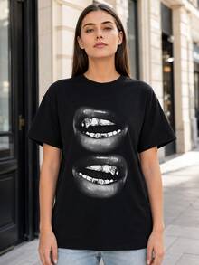 Grill Lips Fun Patterns T Shirt,Casual And Soft,Pure Cotton220Gram Print T Shirt - 1-1 - 查看 1