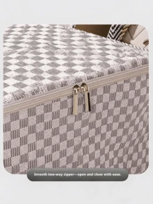 3pcs/1pc 30L/110L/150L/220L Foldable Storage Box With Lid, Plaid Pattern, Space-Saving Design, Durable Non-Woven Fabric, Ideal For Home Moving And Packing, Bed Under, Wardrobe And Moving - Stackable And Washable - Grey - View 6