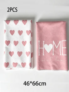 2/4Pcs Heart Print Kitchen Towels, Pink Heart & HOME Pattern Decor Hand Towels For Cooking Baking Table Cleaning Home Kitchen Decor Gift - Pink - View 10