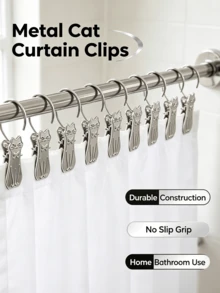 Cute Cat Shower Curtain Hooks Metal Curtain Clips Decorative Bathroom Hanging Clips Suitable For Shower Curtain Hanging, Curtain Fixing, Laundry Cloth Hanging, Home Fabric Decoration - Multicolor - View 3