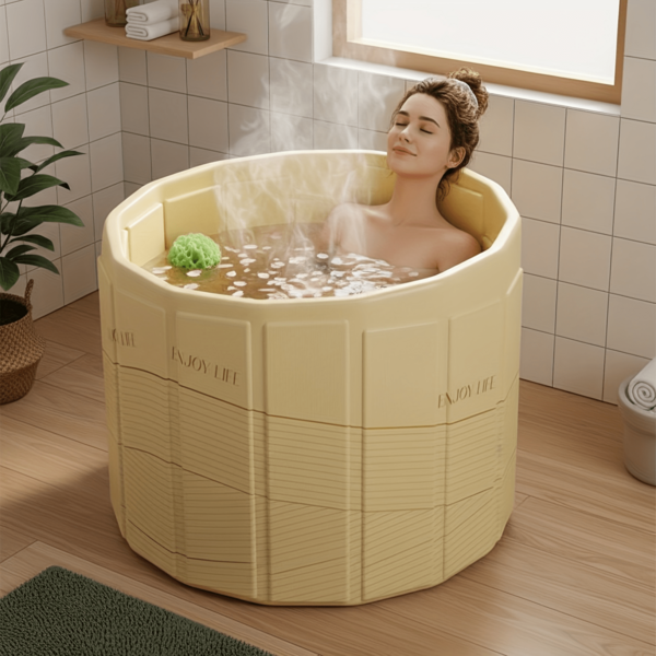 1pc Portable Folding Bathtub With A Sloped Design, Made Of High-Quality PVC For Full-Body Bathing. Ideal For Outdoor Camping, Travel, Or Home Use, This Bathtub Requires No Installation And Is Suitable For Families And Pools.