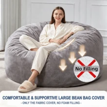 Funda de sofá tipo puf gigante de 1,5 metros, con tejido polar ártico suave y agradable al tacto, ideal para sofás redondos y camas, para usar en salones, dormitorios y residencias estudiantiles, y lavable a máquina. - Gris - Ver 5