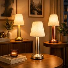 LED Wireless Fabric Shade Table Lamp, USB Rechargeable, 3 Color Light Modes/Stepless Dimming - Touch Switch Control, Ambient Bedside Night Light, Handmade Fabric Shade, Luxury Soft Decor, Suitable For Couple Dinner/Coffee Table/Dining Table/Bedside Cabinet/Living Room/Bedroom - Desk Lamp - View 1
