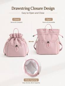 1pc Japanese Style Drawstring Large Capacity Insulated Lunch Bag, Leak-Proof Crossbody Bento Bag (With Adjustable Shoulder Strap/Dual Handles), Portable Reusable Cooler Bag, Suitable For Back To School/Work/Picnic/Travel - Multicolor - View 8