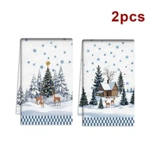 2/4/48pcs Kitchen Dish Cloths, Christmas Snow Scene Double-Sided Pattern Dish Towels, Kitchen Cleaning Rags, Absorbent Lint-Free Holiday Atmosphere Home Use, Multi-Purpose High Absorbency Kitchen Cleaning Towels - Multicolor - View 12