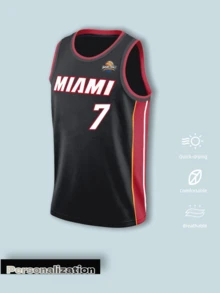 Custom Miami Basketball Jersey, Black Base With Red And Orange Side Stripes For High Visibility, Customizable Chest Text, Back Number And Name, Replaceable Club Logo, Comfortable Sports Fabric Suitable For Competition And Streetwear, 2026 Basketball, Men's Summer Outfit - Black - View 2