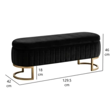 Velvet Bed Bench With Storage 130 Cm - Golden Metal Legs - Upholstered Bench Storage Trunk For Bedroom Hallway Living Room - Black - View 3