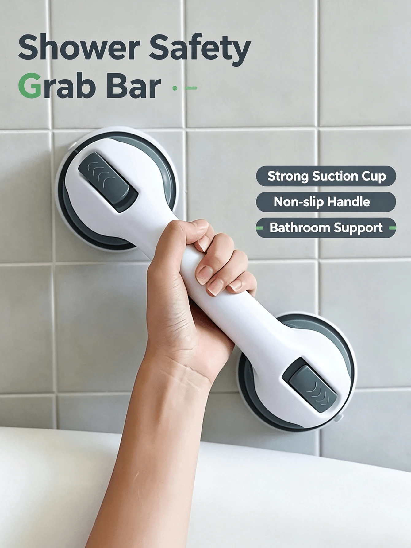 Drill-Free Suction Cup Bathroom Grab Bar, Non-Slip Shower Safety Handle, Portable Support Grip, Rental Bathroom Installation, Mobility Aid For Disabled, Bathtub Entry/Exit Support, Hotel Temporary Safety Rail - Multicolor - View 1