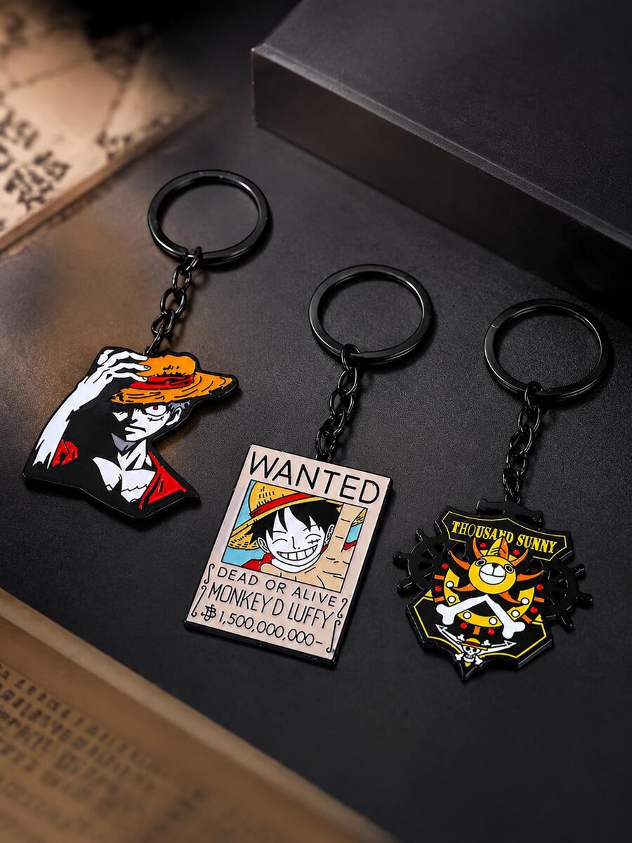 1 buah Gantungan Kunci Enamel Logam Monkey D Luffy Poster Buronan Logo Thousand Sunny Gantungan Kunci Anime Liontin Ransel Hadiah Cosplay untuk Penggemar