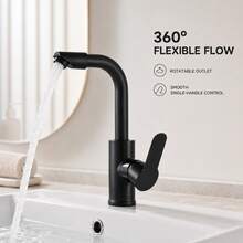 Kitchen Faucet Basin Faucet - Sealing Ring - Sealing Ring Fixer - Fixing Part - Cold And Hot Water Inlet Pipe Set - Minimalist Rotating Universal Faucet Suitable For Sink Cold And Hot Water Bathroom Supplies - Black - View 1
