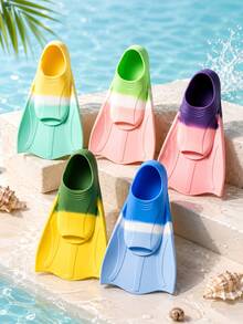 Teen Short Swim Fins Unisex Full Foot Pocket Soft Fit Drainage Design Lightweight Training Frog Shoes Pool Swimming Practice Water Sports Equipment Summer Swimming Accessories - Pink - View 2