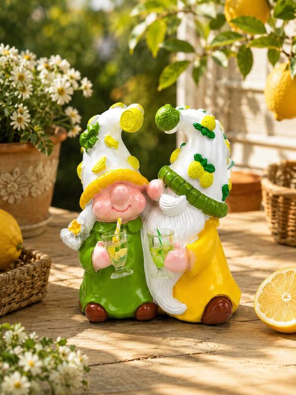 1 buah Patung Kurcaci Pasangan Lemon, Patung Taman Musim Panas yang Lucu, Ornamen Kurcaci Jeruk Kuning Hijau untuk Halaman Luar Ruangan, Taman, Teras, Beranda, Balkon, Pot Bunga, Dekorasi Taman Pondok, Hadiah untuk Tukang Kebun, Hadiah Pesta Rumah Baru
