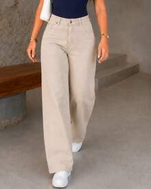 BNB PREMIUM WOMEN'S WIDE LEG JEANS HIGH-WAISTED FLARE PANTS - 象牙 - 查看 3