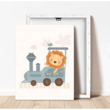 1pc Framed Canvas Wall Art, Circus Train Animal Children's Room Decor Painting, Lion In Steam Train Carriage, Monkey And Giraffe In Carnival Carriage, And Party Elephant Holding Balloon On Cream Background, Bohemian Style Neutral Nursery Gallery Wall Decor, Ready To Hang Framed Art Set, Suitable For Toddler Bedroom, Playroom And Baby Shower Gift, Gift For Little Circus Fans, Gentle And Minimalist Children's Room Wall Decoration - Multicolor - View 4