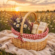 1‑Piece Standard Size Handmade Natural Wicker Picnic Basket, Rustic Country Style Woven Gift Basket With Lid & Portable Handles, Breathable Hand‑Woven Rectangular Storage Hamper For Outdoor Picnic, Party, Barbecue & Holiday Gifting - A - View 15