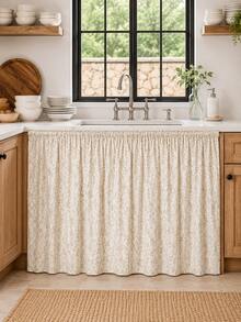 Penutup Kabinet Motif Bunga Sulur Beige untuk Wastafel Dapur, Tirai Dekoratif Bawah Meja Gaya Alami Sederhana untuk Wastafel, Dekorasi Penyimpanan Rumah yang Mempercantik dan Anti Debu - MultiWarna - View 5