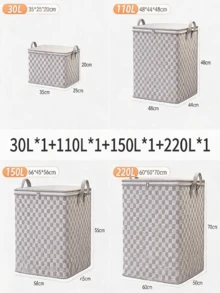 3pcs/1pc 30L/110L/150L/220L Foldable Storage Box With Lid, Plaid Pattern, Space-Saving Design, Durable Non-Woven Fabric, Ideal For Home Moving And Packing, Bed Under, Wardrobe And Moving - Stackable And Washable - Grey - View 8