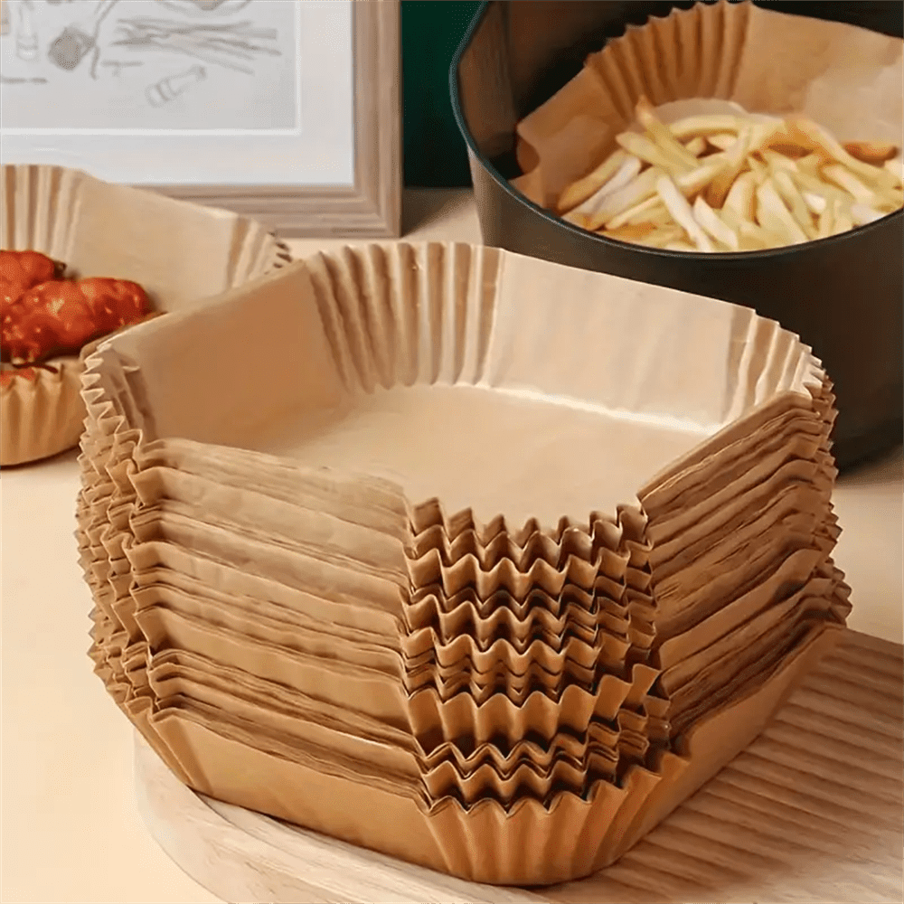 50/100Pcs 8 Inch Square Heavy Duty Disposable Air Fryer Liners, Non-Stick Leakproof Parchment Paper Mats For Air Fryer Basket & Frying Pan, Kitchen Baking Accessories, Practical Gift For Back To School, Halloween, Birthday & Housewarming