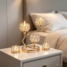 WAXJJDW Gold Crystal Tea Light Candle Holder 5pcs Set, Elegant Tabletop Centerpiece Decor, Luxury Crystal Candle Holder Decoration, Suitable For Wedding, Bridal Shower, Dinner Party, Home Tabletop Decor, Housewarming Gift - Classic European Candlestick - View 10