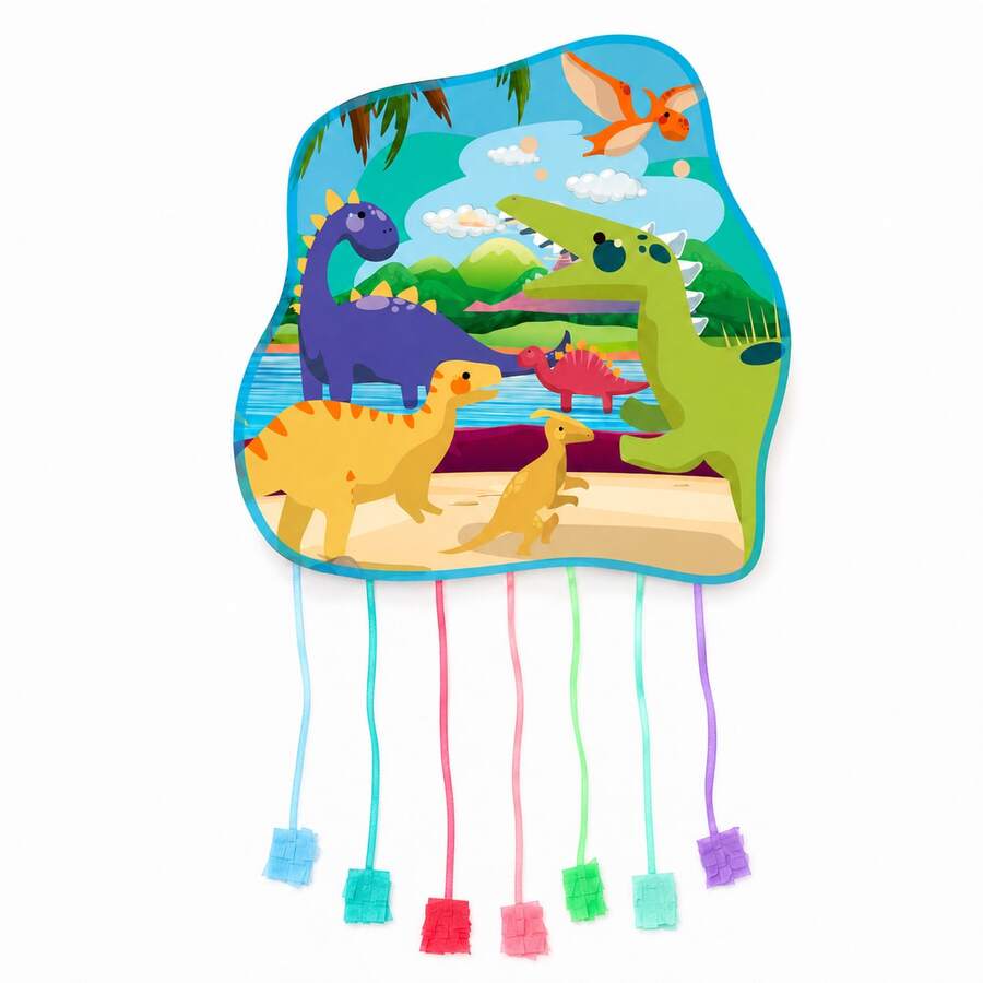 Piñata Infantil de Dinosaurios 47X47cm con Cintas para Tirar, Decoración de Cumpleaños Temático Jurásico, Sin Relleno - Ver 1