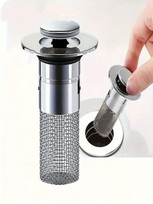 1pc Stainless Steel Pop-Up Sink Drain Filter With Removable Filter Basket, Suitable For Bathtub/Shower Drain Cover, Can Collect Hair, Easy Click Replacement Plug To Clear Clogs (Chemical-Free/Easy To Clean) - Silver - View 3