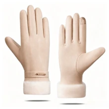 1 Pair Solid Color Winter Gloves, Classic Style, Cashmere Fabric, Thick Fleece Lining, Soft Cuff, Touchscreen Compatible, Warm And Cold-Resistant - Style 1 - View 14
