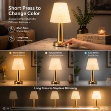 LED Wireless Fabric Shade Table Lamp, USB Rechargeable, 3 Color Light Modes/Stepless Dimming - Touch Switch Control, Ambient Bedside Night Light, Handmade Fabric Shade, Luxury Soft Decor, Suitable For Couple Dinner/Coffee Table/Dining Table/Bedside Cabinet/Living Room/Bedroom - Desk Lamp - View 3