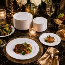 50/25pcs White Gold Rim Dinnerware Set, Includes 10.25" And 7.5" Salad Plates, Suitable For Restaurant, Wedding, Outdoor, Easter, Graduation Party, Brunch, Backyard Dining, Mother's Day And More, Ideal For Kitchen - View 12