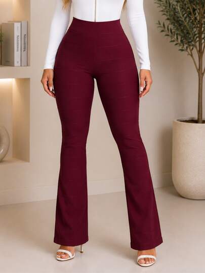 Calça Feminina Legging Bandagem Cós Alto Flare modeladora cintura fina
