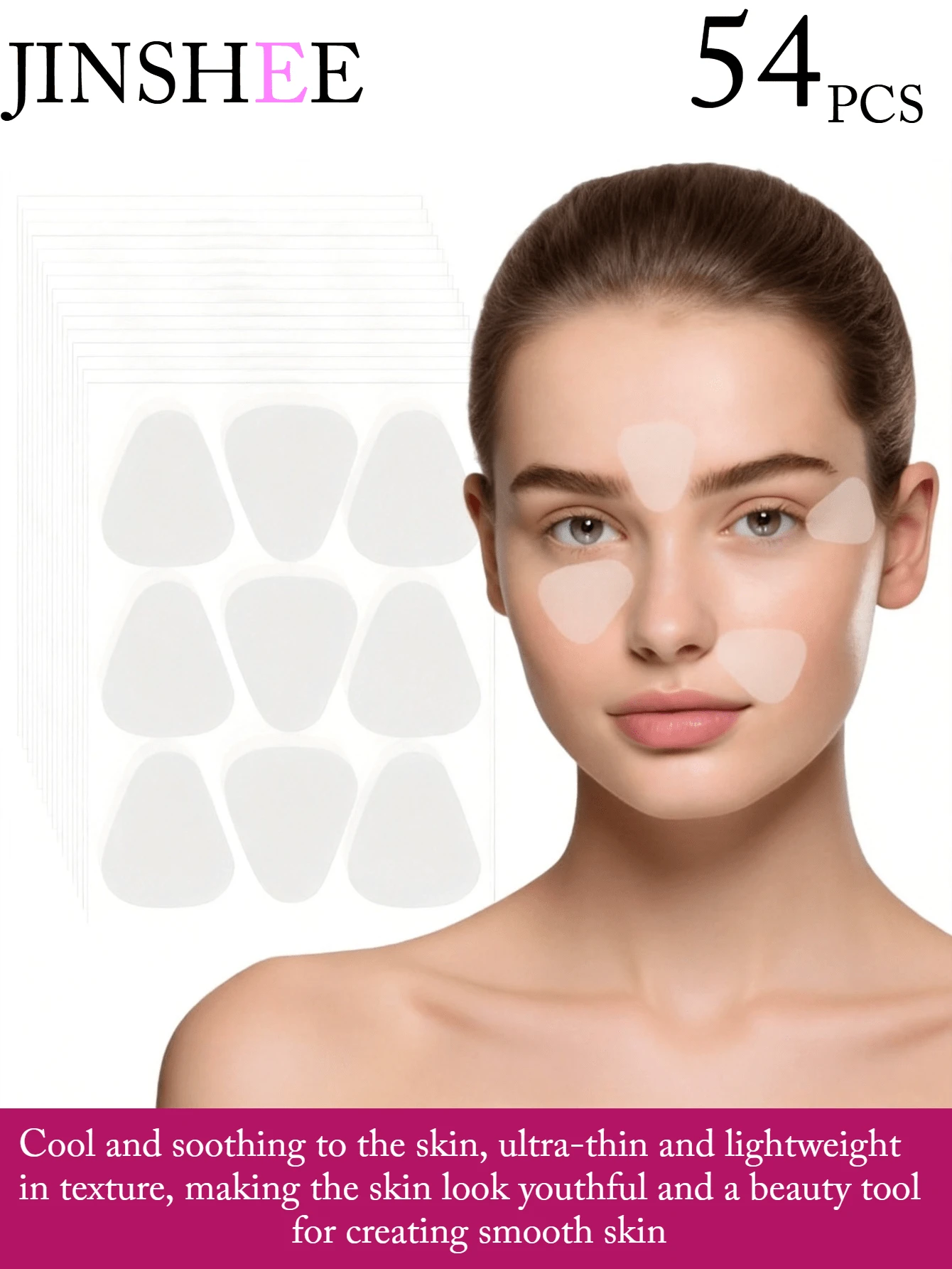 JINSHEE Facial Patches 54-Piece Set - Transparent Reusable Patches, Overnight Comfortable Care - Fine Line Removal Strips, Smooth Eye, Mouth And Forehead Skin - Enhance Facial Muscles, Create Smoother Skin, Face Tape, Face Mask - White - View 1