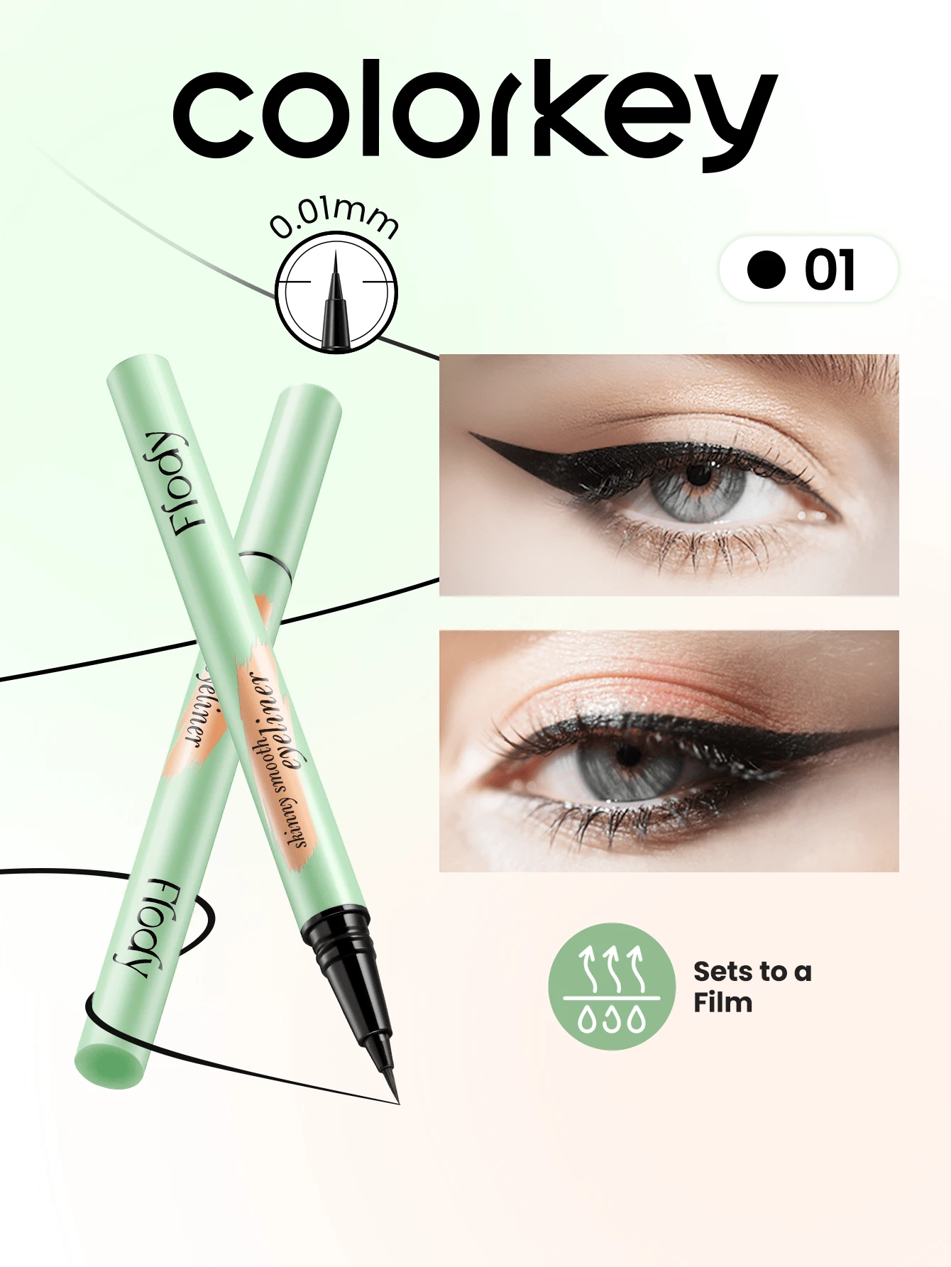 COLORKEY 液體眼線筆，持久細筆尖眼線筆，高顯色防暈染抗汗，延伸眼妝，眼妝眼線品牌美妝彩繪化妝品，適合女性，春夏完美適用