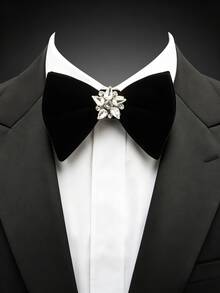 1pc Solid Color Luxury Velvet Rhinestone Bow Tie For Men, Wedding Groom Evening Formal Dress Bow Tie, Multiple Colors Available - Multicolor - View 5