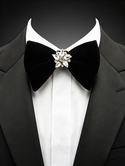 1pc Solid Color Luxury Velvet Rhinestone Bow Tie For Men, Wedding Groom Evening Formal Dress Bow Tie, Multiple Colors Available