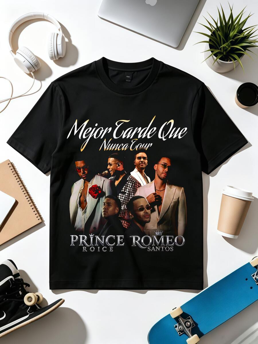 Romeo Santos "Mejor Tarde Que Nunca" Bachata Latin Music T-Shirt. - 黑色 - 查看 1