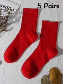 1 Pair 2 Pairs Unisex Couple Socks, Simple Versatile Solid Red, INS College Style Skateboard Socks, Sports Socks, Sister Socks, Mid-Calf Socks, Daily 3/5/10 Pairs - Red - View 6