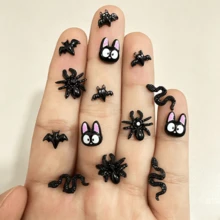 10/30/60pcs Halloween Resin Craft Set - Cartoon Black Halloween Skull, Spider, Little Snake, Bat, Black Cat Flat Back Decor Nails Art, Scrapbooking, DIY Jewelry Making - Fun Animal Designs, Christmas Halloween Creative Enthusiasts - Random Mix - Multicolor - View 11
